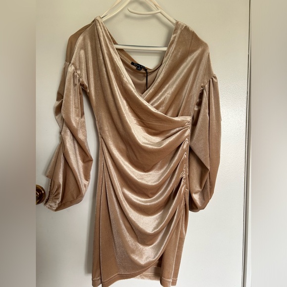 Champagne coloured ruched cocktail dress - Picture 1 of 5